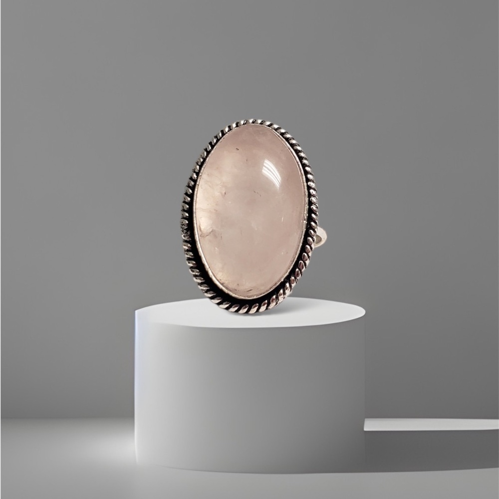 Sterling Silver Overlay Rose Quartz Ring Size 9.5